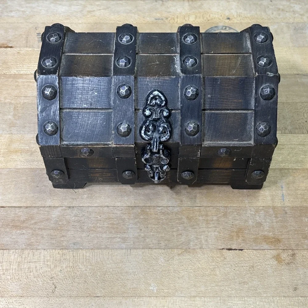 Vintage Made in Japan Wooden Treasure Chest Jewelry Box Gothic
